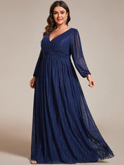 Plus Size Sparkle Long Sleeve Formal Evening Dress with A-line Silhouette