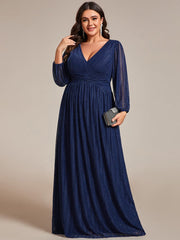 Plus Size Sparkle Long Sleeve Formal Evening Dress with A-line Silhouette