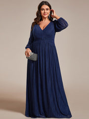 Plus Size Sparkle Long Sleeve Formal Evening Dress with A-line Silhouette