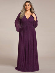 Plus Size Sparkle Long Sleeve Formal Evening Dress with A-line Silhouette