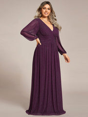 Plus Size Sparkle Long Sleeve Formal Evening Dress with A-line Silhouette