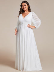 Plus Size Sparkle Long Sleeve Formal Evening Dress with A-line Silhouette