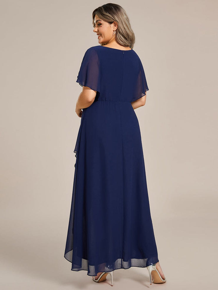 Plus Size Waist Applique A-Line Chiffon V-Neck Evening Dress