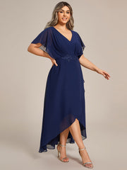 Plus Size Waist Applique A-Line Chiffon V-Neck Evening Dress