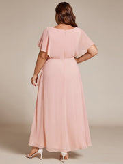 Plus Size Waist Applique A-Line Chiffon V-Neck Evening Dress