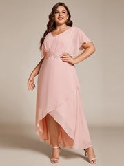 Plus Size Waist Applique A-Line Chiffon V-Neck Evening Dress