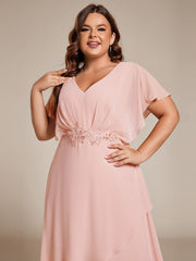 Plus Size Waist Applique A-Line Chiffon V-Neck Evening Dress