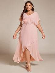 Plus Size Waist Applique A-Line Chiffon V-Neck Evening Dress