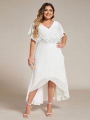 Plus Size Waist Applique A-Line Chiffon V-Neck Evening Dress