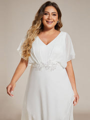 Plus Size Waist Applique A-Line Chiffon V-Neck Evening Dress