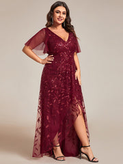 Plus Size V-Neck High Slit Sequined Evening Dresses