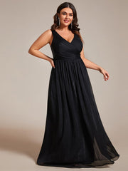 Plus Size V-Neck Sleeveless Evening Dresses with Delicate Glitter