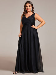 Plus Size V-Neck Sleeveless Evening Dresses with Delicate Glitter