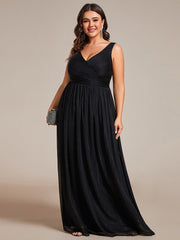 Plus Size V-Neck Sleeveless Evening Dresses with Delicate Glitter