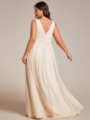 Plus Size V-Neck Sleeveless Evening Dresses with Delicate Glitter