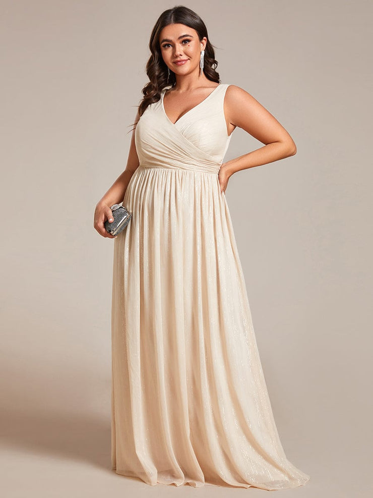 Plus Size V-Neck Sleeveless Evening Dresses with Delicate Glitter