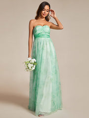 Multiway Strapless Floral Empire Waist Evening Dress with Pleated