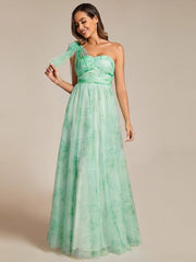 Multiway Strapless Floral Empire Waist Evening Dress with Pleated