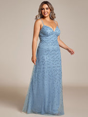 Paillette Deep V-neck High-Waisted Evening Dress Adorned with Spaghetti Straps