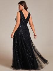 Plus Size Sleeveless V-Neck Sequined A-Line Evening Dresses