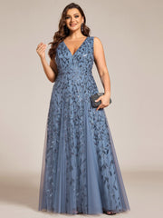 Plus Size Sleeveless V-Neck Sequined A-Line Evening Dresses