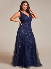 Plus Size Sleeveless V-Neck Sequined A-Line Evening Dresses