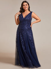 Plus Size Sleeveless V-Neck Sequined A-Line Evening Dresses