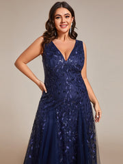 Plus Size Sleeveless V-Neck Sequined A-Line Evening Dresses