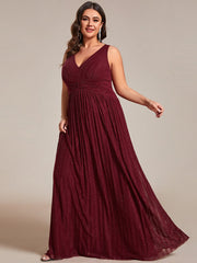 Plus Size V-Neck Sleeveless A-Line Evening Dress with Subtle Glitter