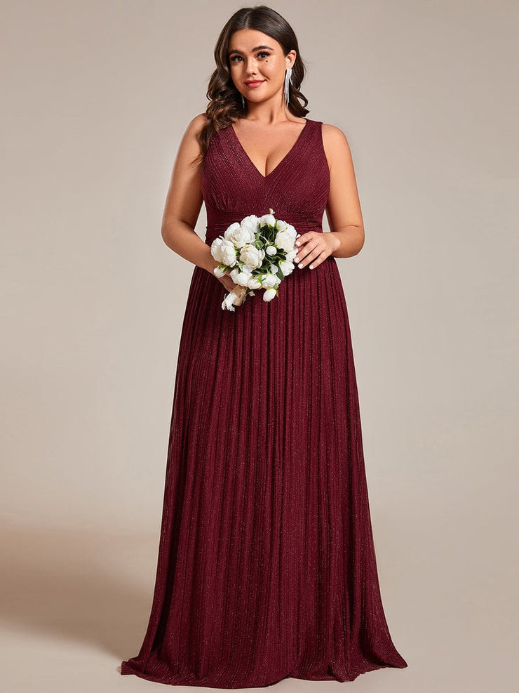 Plus Size V-Neck Sleeveless A-Line Evening Dress with Subtle Glitter