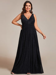 Plus Size V-Neck Sleeveless A-Line Evening Dress with Subtle Glitter