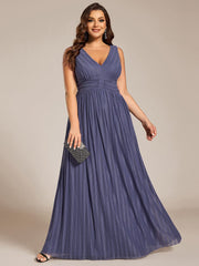 Plus Size V-Neck Sleeveless A-Line Evening Dress with Subtle Glitter