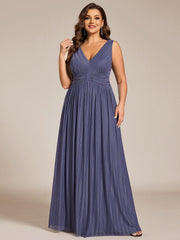 Plus Size V-Neck Sleeveless A-Line Evening Dress with Subtle Glitter