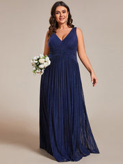 Plus Size V-Neck Sleeveless A-Line Evening Dress with Subtle Glitter