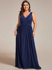 Plus Size V-Neck Sleeveless A-Line Evening Dress with Subtle Glitter