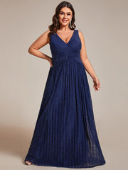 Plus Size V-Neck Sleeveless A-Line Evening Dress with Subtle Glitter