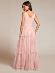 Sleeveless See-Through Applique Tulle Evening Dress