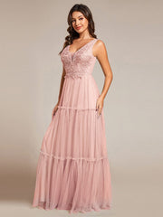 Sleeveless See-Through Applique Tulle Evening Dress