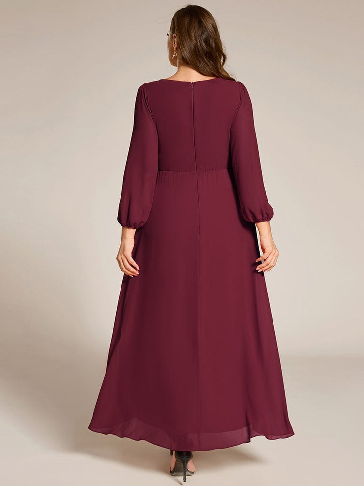 Chiffon Long Sleeve High-Low Evening Dress with Waist Applique