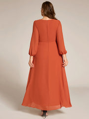 Chiffon Long Sleeve High-Low Evening Dress with Waist Applique