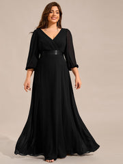 Chiffon Long Sleeve Empire Waist Maxi Evening Dress with Pleated Detailing