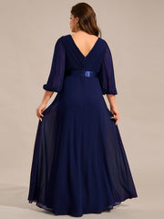 Chiffon Long Sleeve Empire Waist Maxi Evening Dress with Pleated Detailing