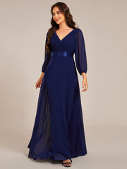 Chiffon Long Sleeve Empire Waist Maxi Evening Dress with Pleated Detailing