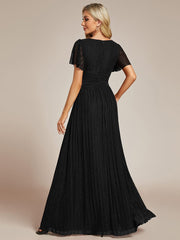 Sparkle Short Sleeves Formal Evening Dress with V-Neck