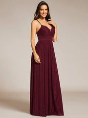 V-Neck Glittery Spaghetti Straps Backless Formal Evening Dress