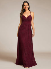 V-Neck Glittery Spaghetti Straps Backless Formal Evening Dress