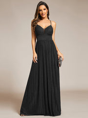 V-Neck Glittery Spaghetti Straps Backless Formal Evening Dress