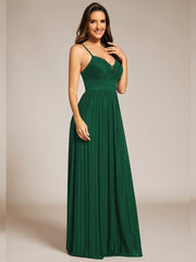 V-Neck Glittery Spaghetti Straps Backless Formal Evening Dress