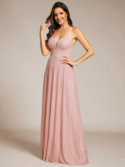 V-Neck Glittery Spaghetti Straps Backless Formal Evening Dress