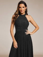 Sparkle Halter Neck Formal Evening Dress with A-line Silhouette